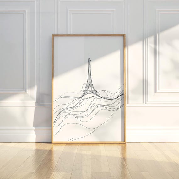 Minimalist Abstract Eiffel Tower Line Art Pencil Sketch Drawing Trendy Poster Wall Print Modern Home Decor