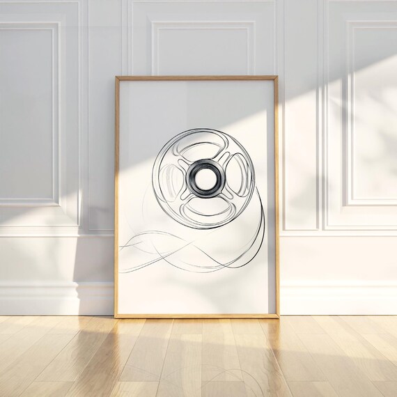 Abstract Minimalist Spinner Line Art Print Pencil Sketch Modern Black White Drawing Contemporary Home Wall Office Decor Gift