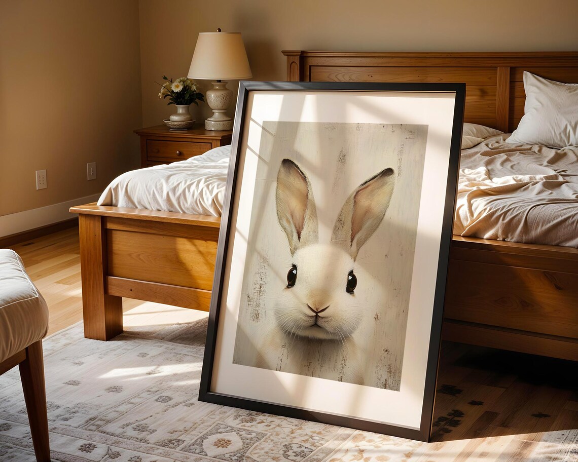Adorable White Rabbit Portrait Painting Cute Bunny Art Poster - Image 5