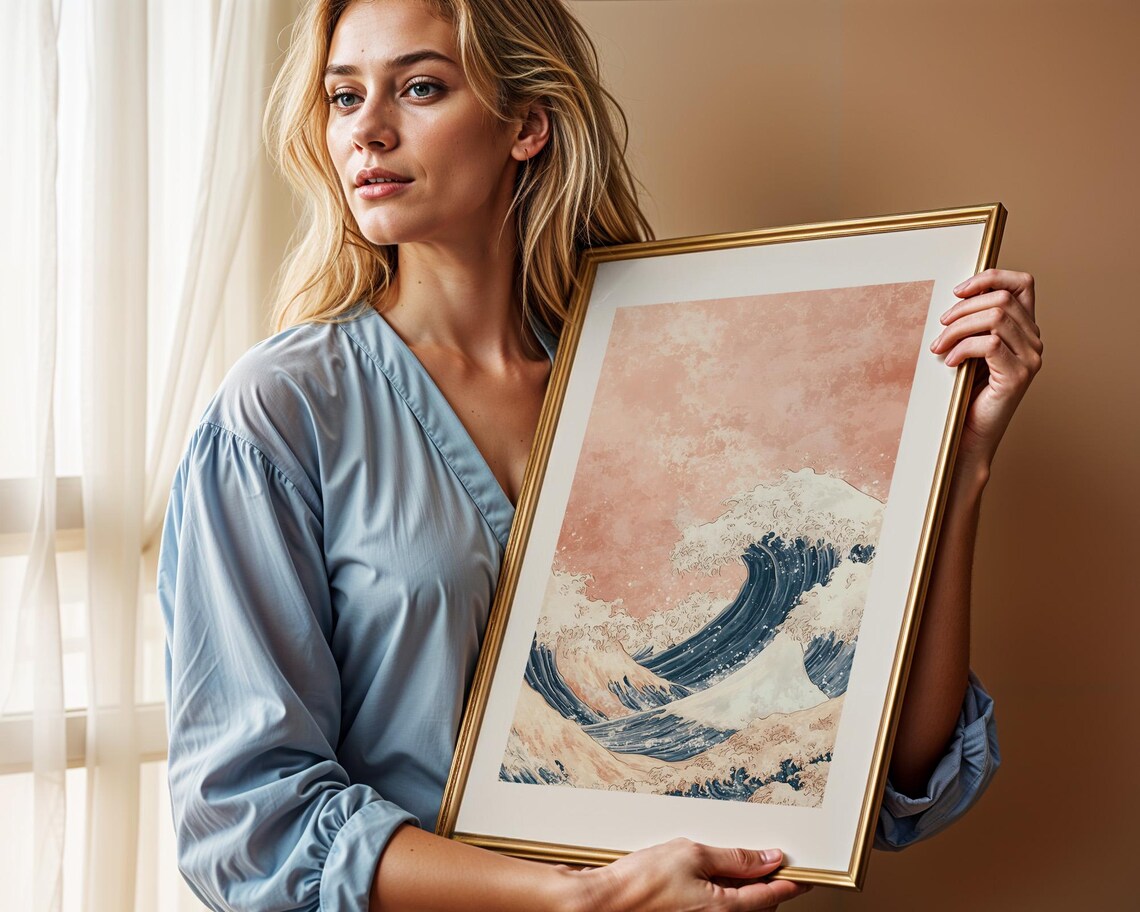 Great Wave Japanese Ocean Pink Sky Classic Art Reimagined Poster - Image 2