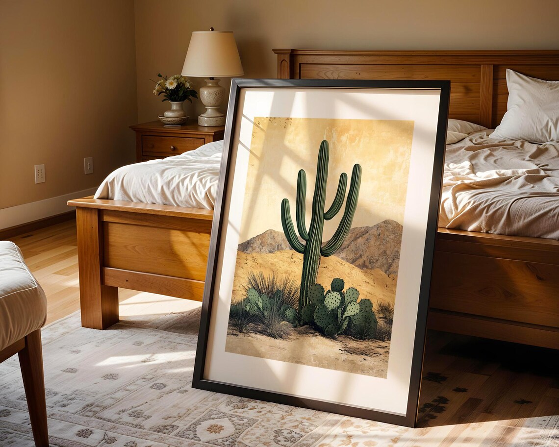 Saguaro Cactus Desert Minimalist Beige Southwestern Plant Poster