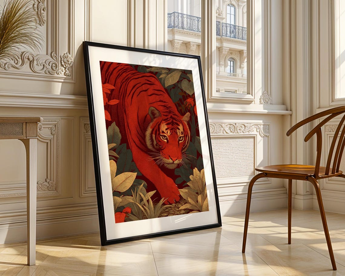 Boho Tiger Botanical Animal Painting Trendy Asian Japanese Poster Wall Art Print Modern Home Decor Artwork Gift - Image 3