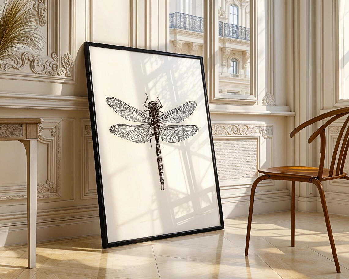Dragonfly Insect Detailed Ink Line Illustration Minimalist Poster - Image 4