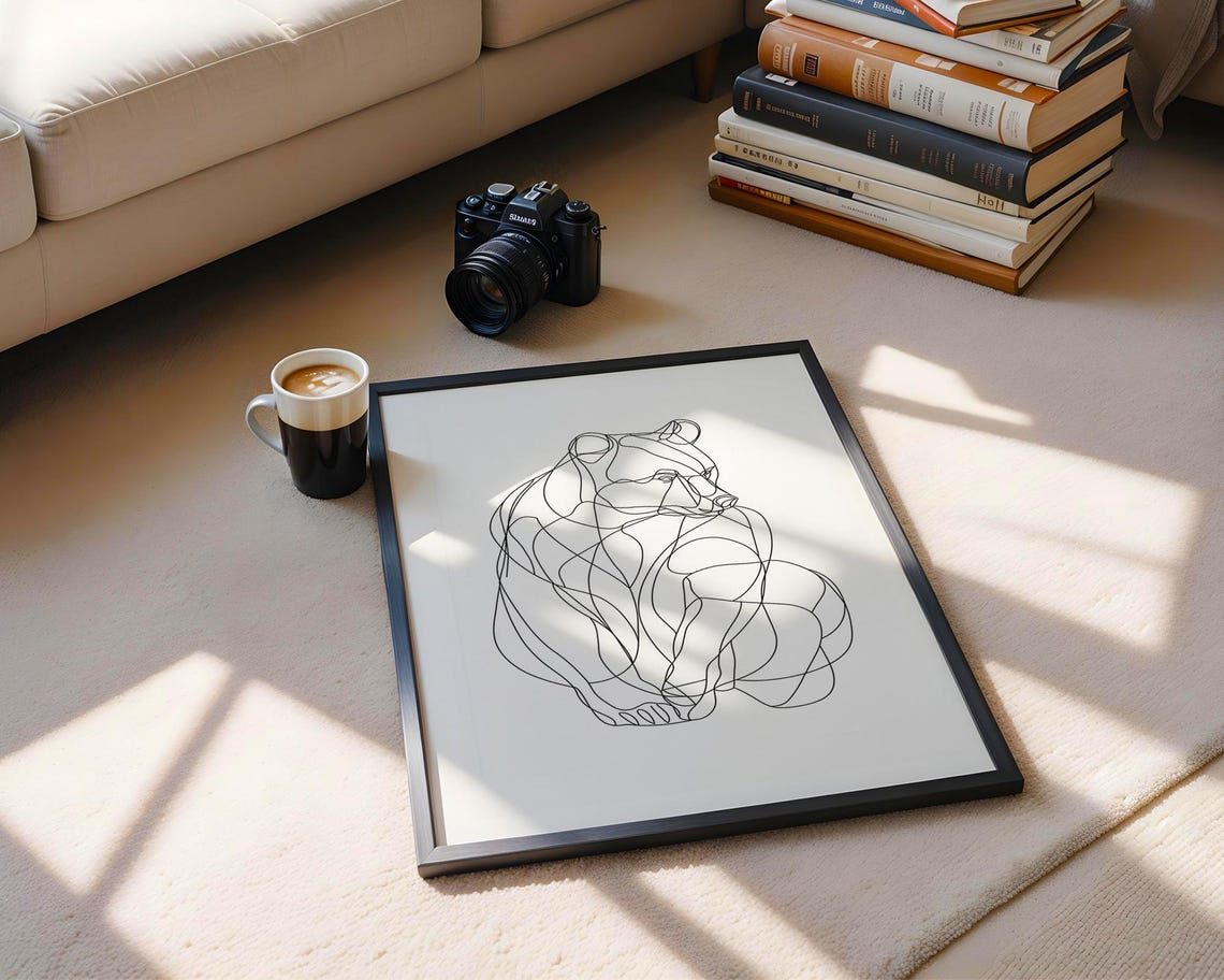 Minimalist Abstract Bear Animal Line Art Pencil Sketch Drawing Trendy Poster Wall Print Modern Home Decor - Image 6