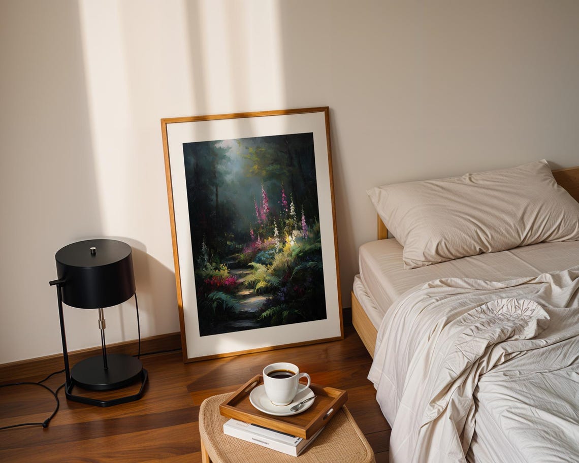 Enchanted Forest Path Glowing Foxglove Flowers Dark Oil Poster - Image 2