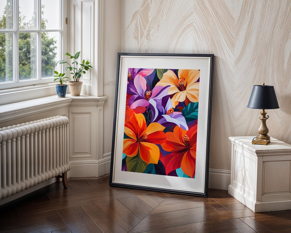 Bold Tropical Hibiscus Flowers in Red Orange Purple Art Poster - Image 4