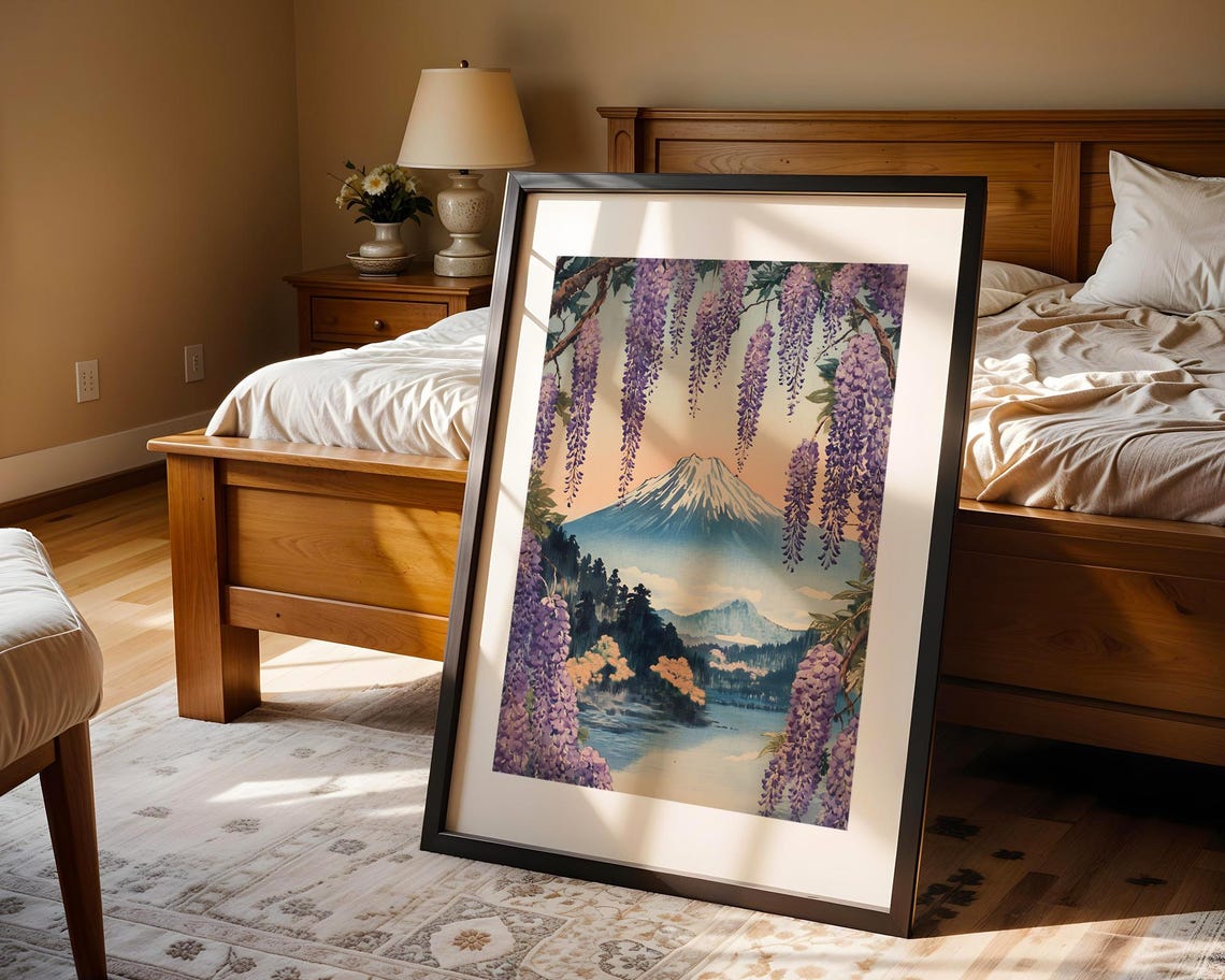 Mount Fuji Wisteria Wall Art Print Japanese Landscape Nature Flower Asian Purple Romantic Travel Modern Home Decor Living Room Bedroom Gift - Image 5