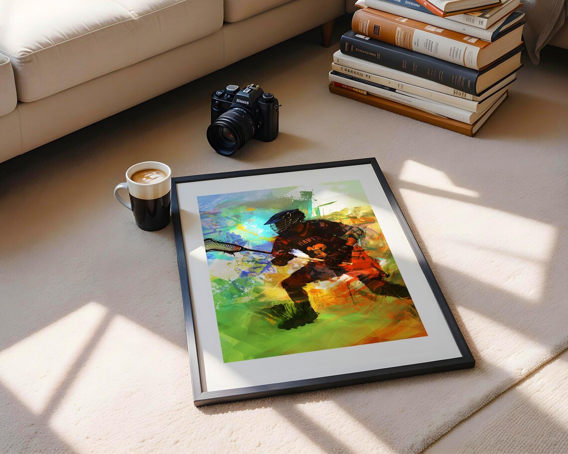 Colorful Lacrosse Player Number 13 Hawks Watercolor Sports Print - Image 5