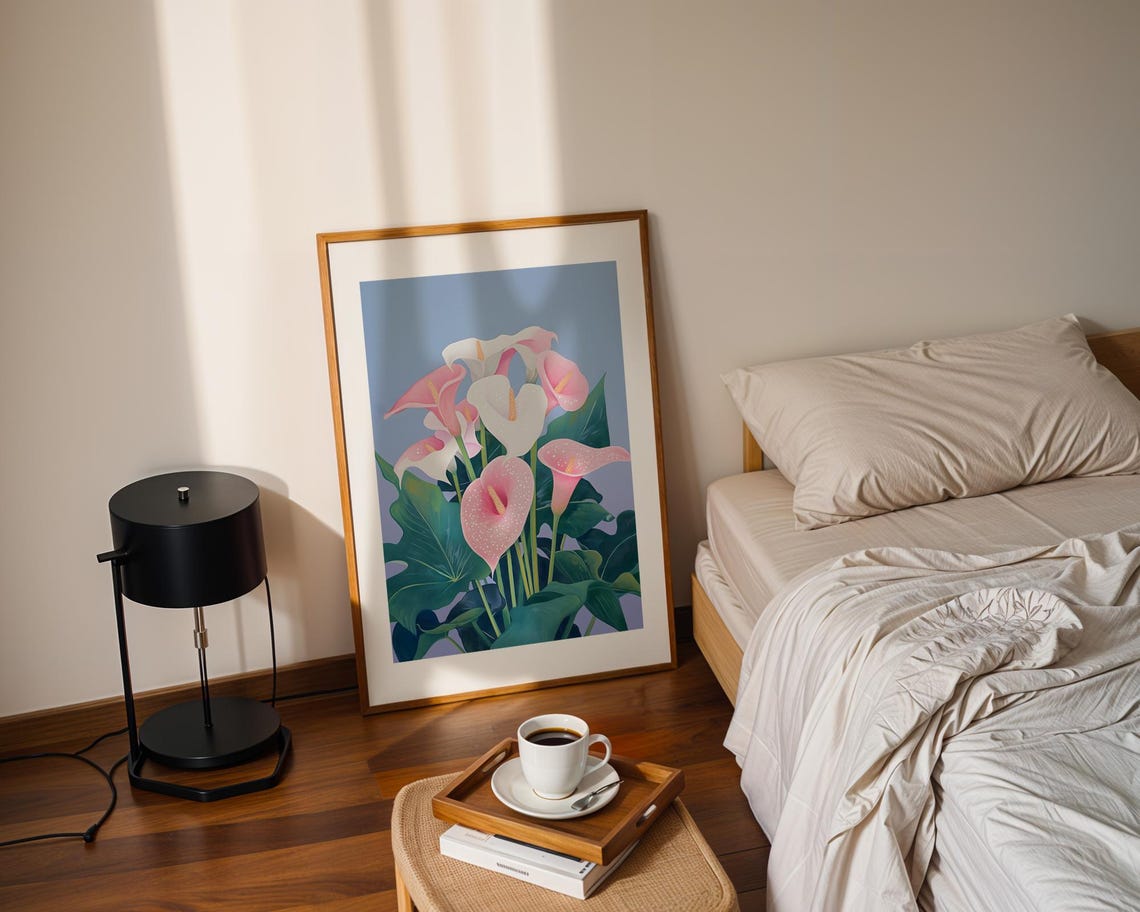 Elegant Pink White Calla Lily Flowers In Bloom Botanical Poster - Image 2