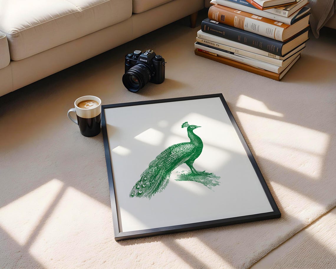 Green Peacock Vintage Engraving Bird Illustration Wildlife Poster - Image 6