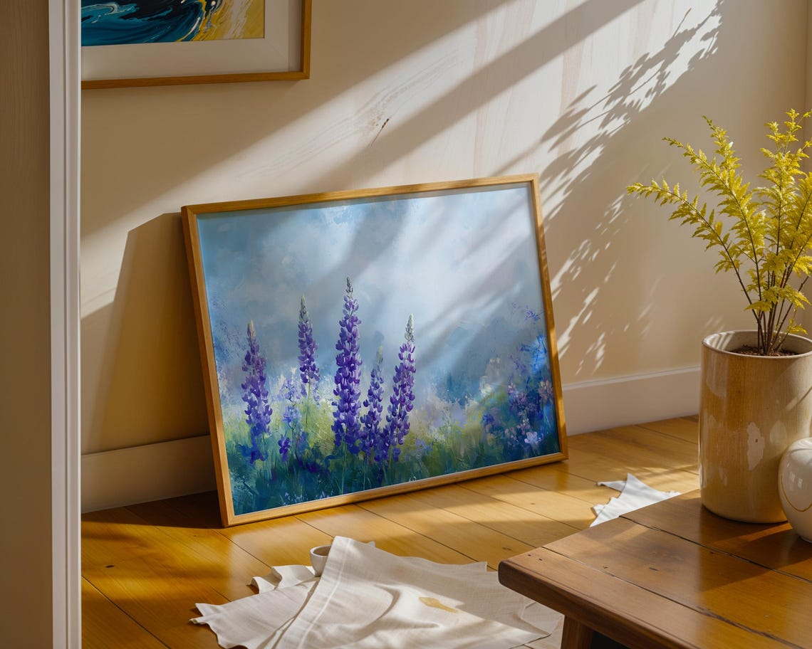 Tall Purple Lupines Blue Sky Impressionist Wildflower Meadow Poster - Image 5