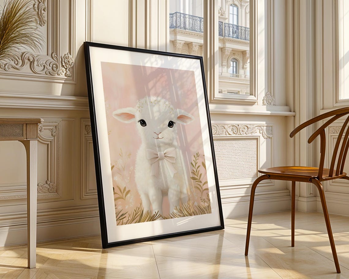 Cute Lamb Pink Bow Nursery Baby Room Decor Art Trendy Wall Prints Print Poster - Image 5