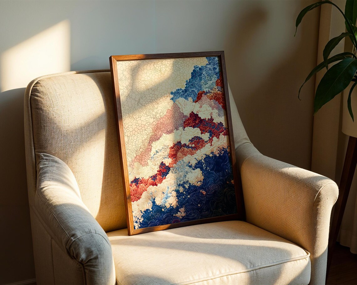 Japanese Ocean Wave Abstract Painting Blue Cloud Sea Art Poster - Image 2