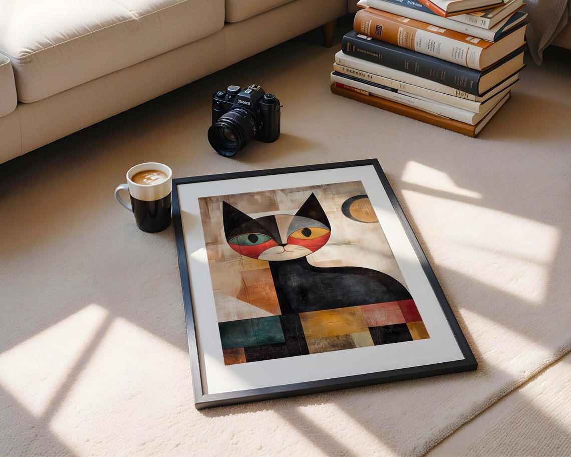 Geometric Cat Mid Century Modern Cubist Style Animal Art Poster - Image 5