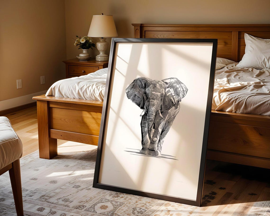 Elephant Ink Sketch Line Art Simple Animal Illustration Draw Trendy Poster Wall Print Modern Home Decor Gift - Image 5