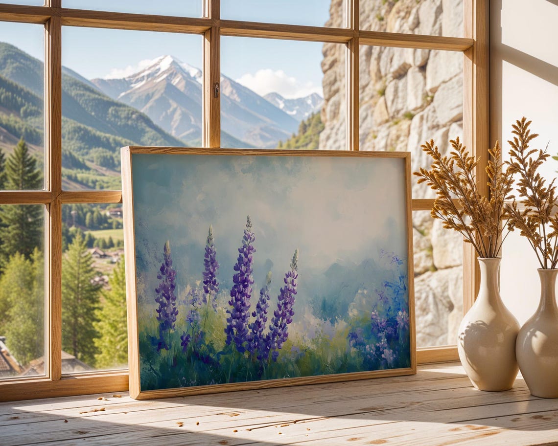 Tall Purple Lupines Blue Sky Impressionist Wildflower Meadow Poster - Image 6