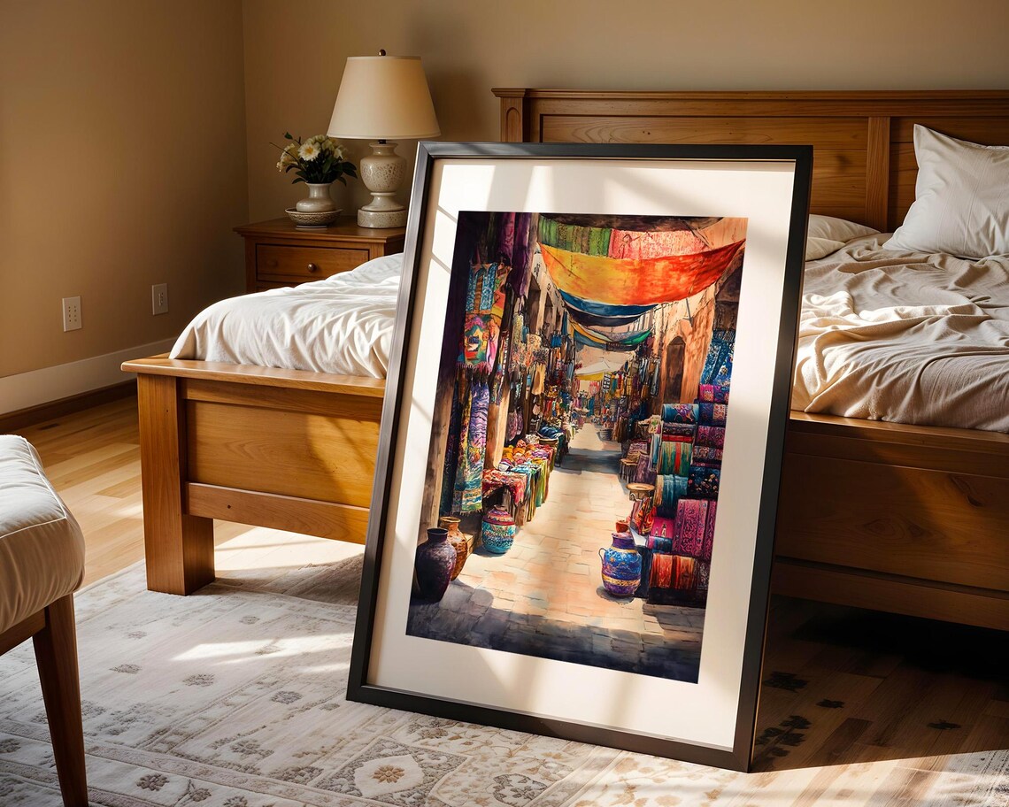 Vibrant Moroccan Market Alley Colorful Bazaar Travel Painting Poster - Image 3