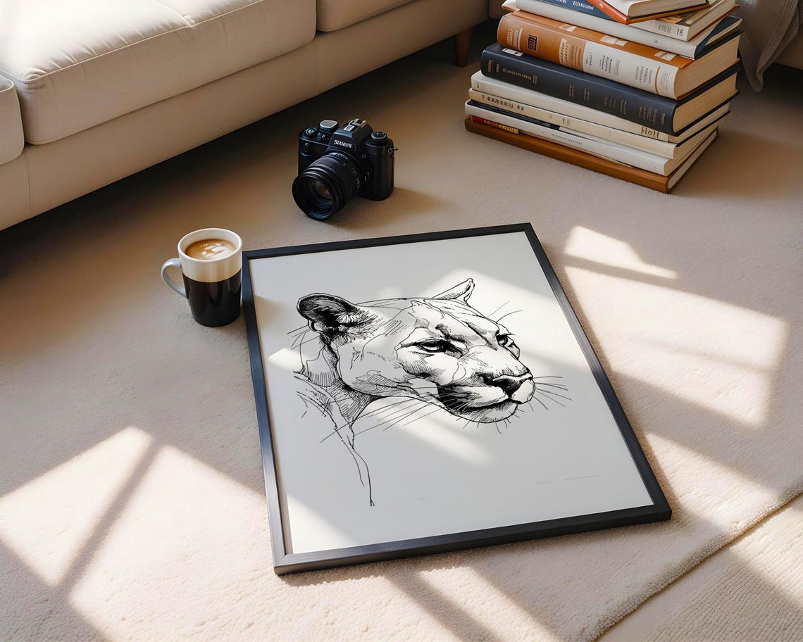 Panther Head Black Ink Sketch Big Cat Wildlife Illustration Poster - Image 6