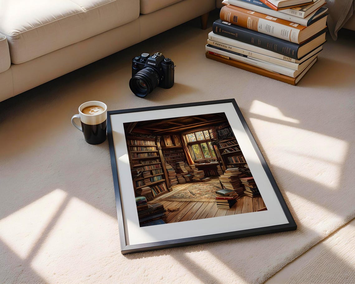 Cozy Old Library Book Room Dark Academia Bookshelf Reading Poster - Image 4