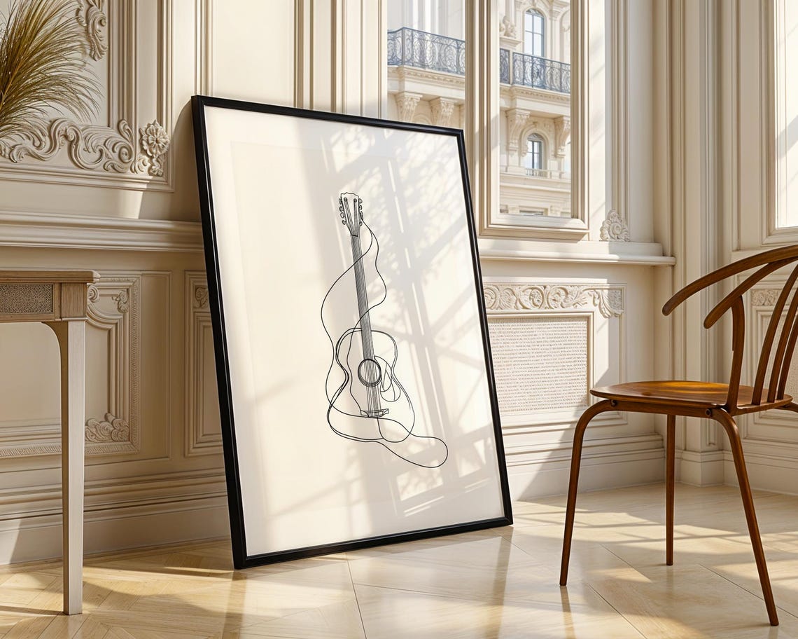 Continuous Line Acoustic Guitar Minimalist One Line Drawing Art Poster - Image 4