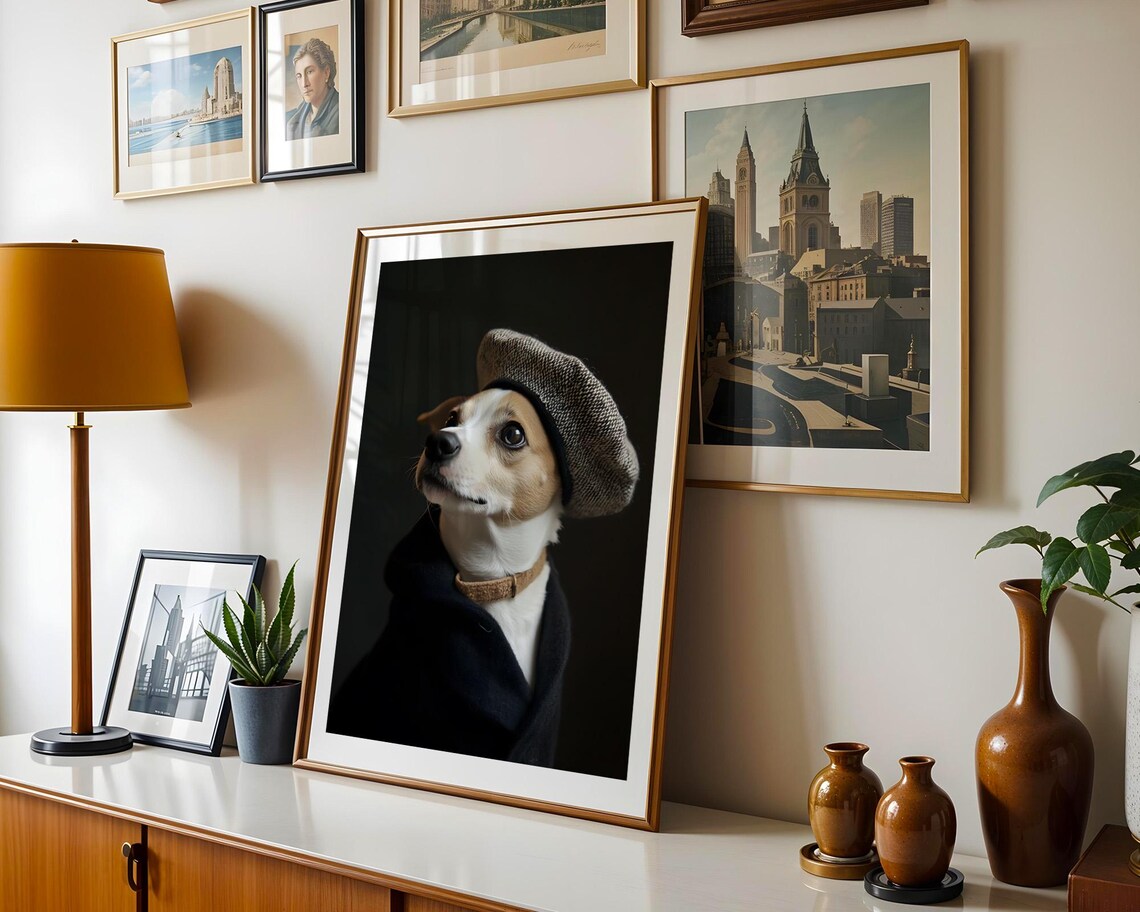 Terrier Dog Wearing Beret Dark Painterly Pet Portrait Poster - Image 5