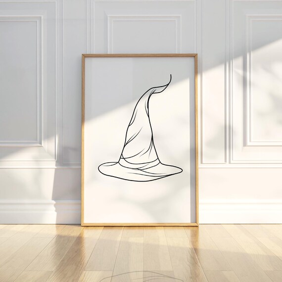 Minimalist Witch Hat Line Art Poster for Subtle Halloween Decor
