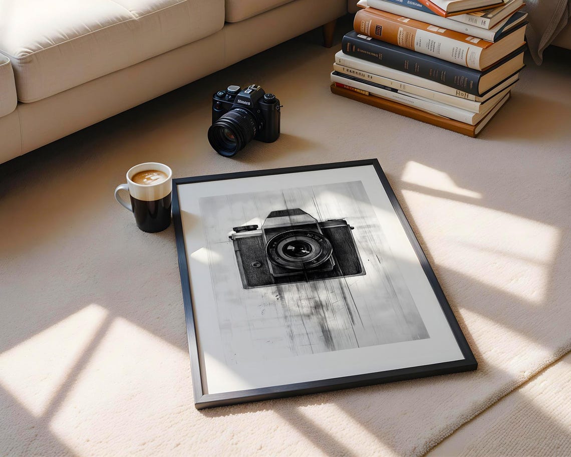 Vintage Analog Film Camera Retro Black And White Sketch Poster - Image 4