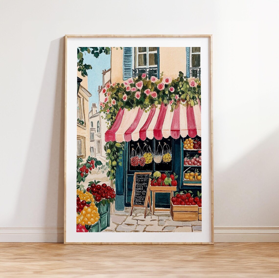 French Fruit And Vegetable Market Poster, Parisian Street Scene