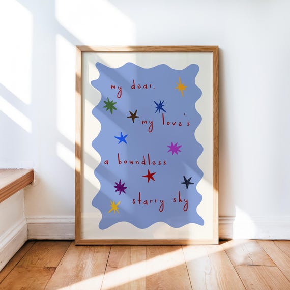 Heartfelt Love Quote Print Nursery Wall Art Boho Kids Room Decor Celestial Playroom Cute Colorful Bedroom Scandi