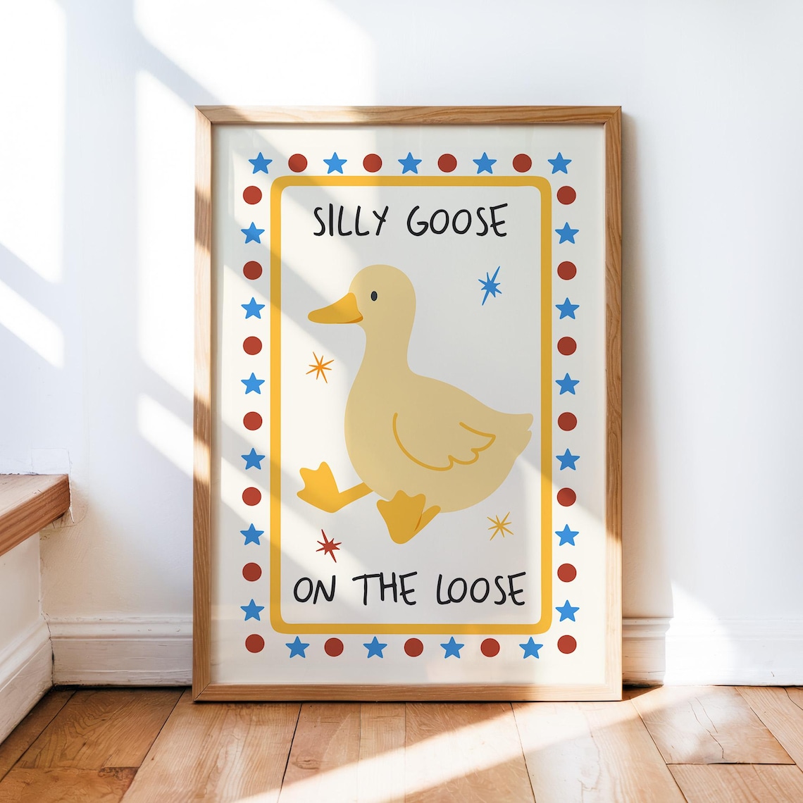 Silly Goose On The Loose Duck Print, Boho Nursery Decor
