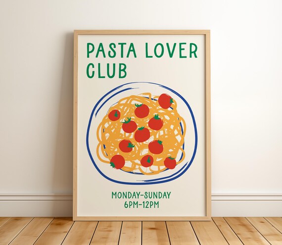 Pasta Lover Club Spaghetti Tomato Bowl Retro Italian Food Poster