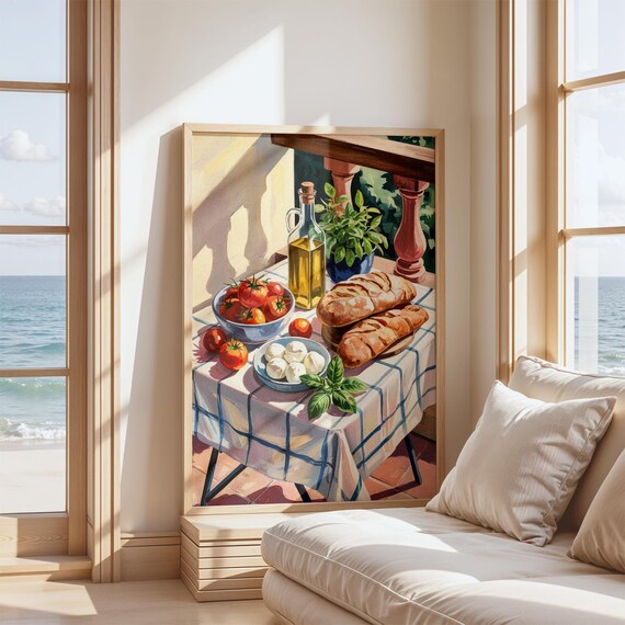 Italian Kitchen Still Life with Tomatoes Mozzarella and Bread Poster