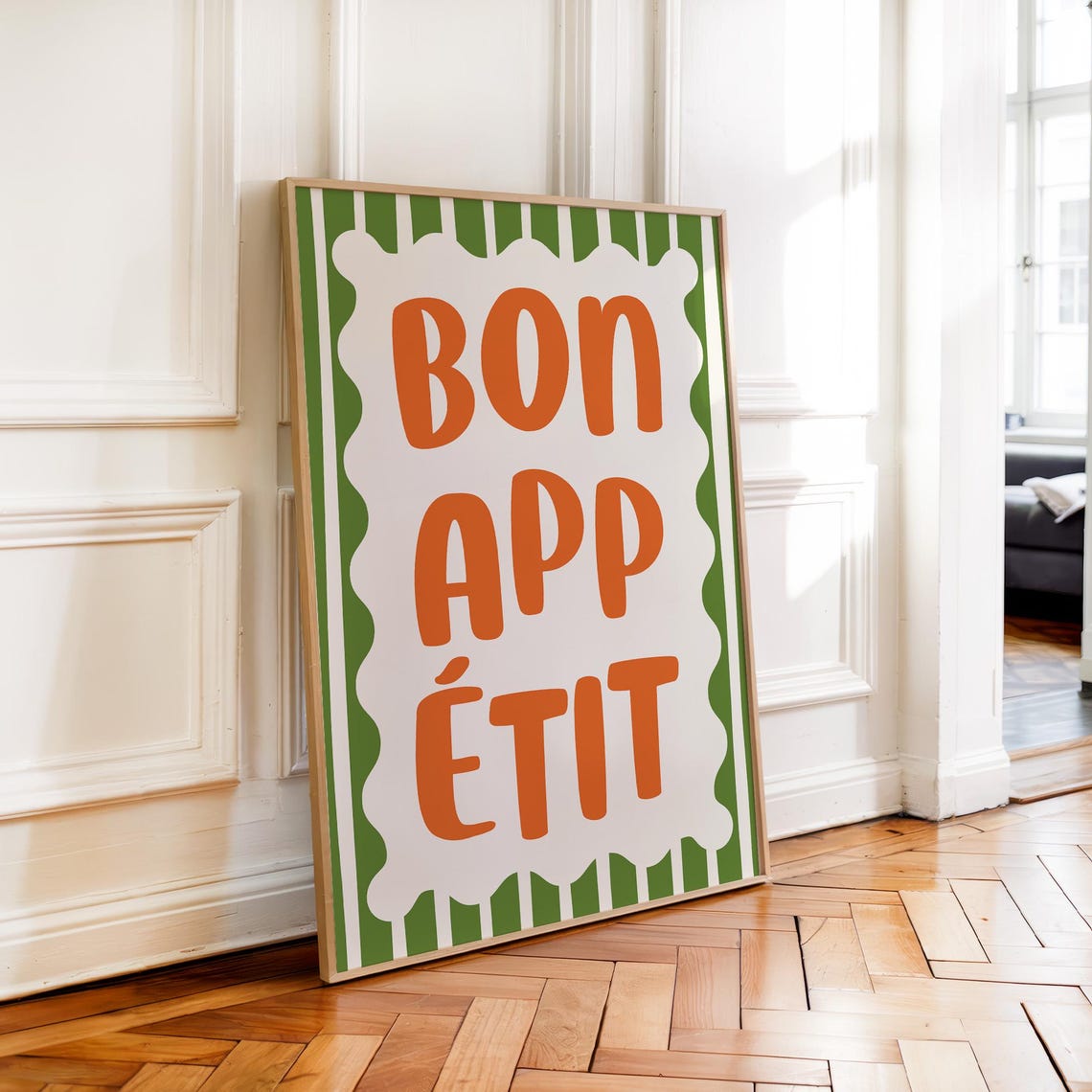 Bon Appetit Orange Bold Lettering French Kitchen Typography Poster