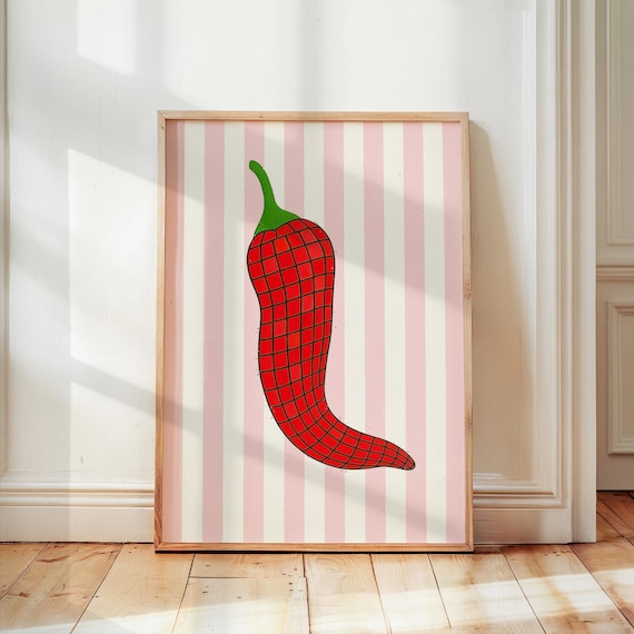 Red Chili Pepper Pop Art Poster Funky Kitchen Retro Food Illustration