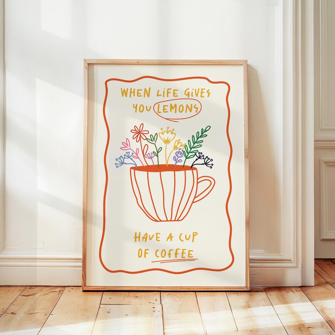 Retro Coffee Print Poster, Maximalist Kitchen Decor