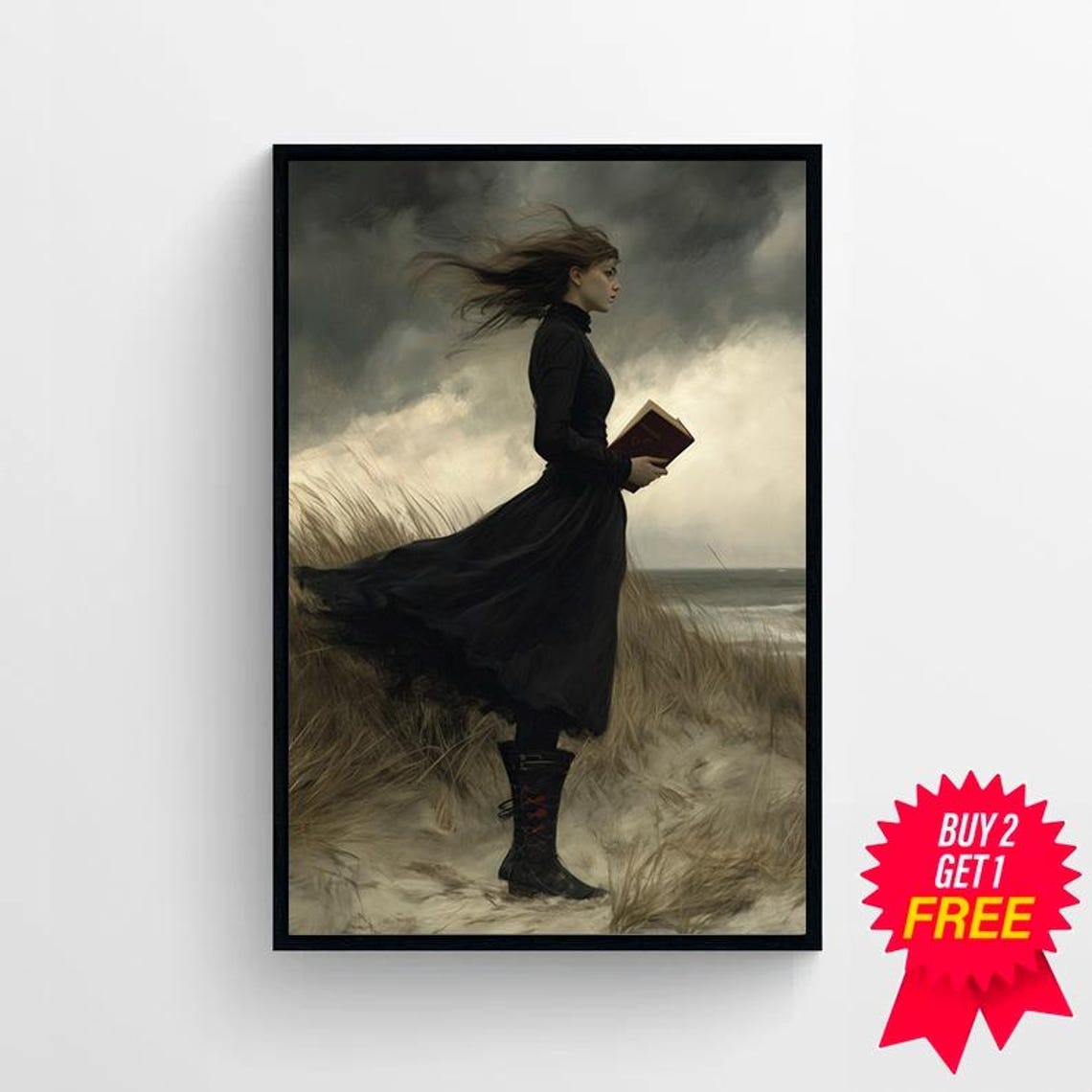 Moody Girl With Books Vintage Art Dark Academia Prints - Image 4