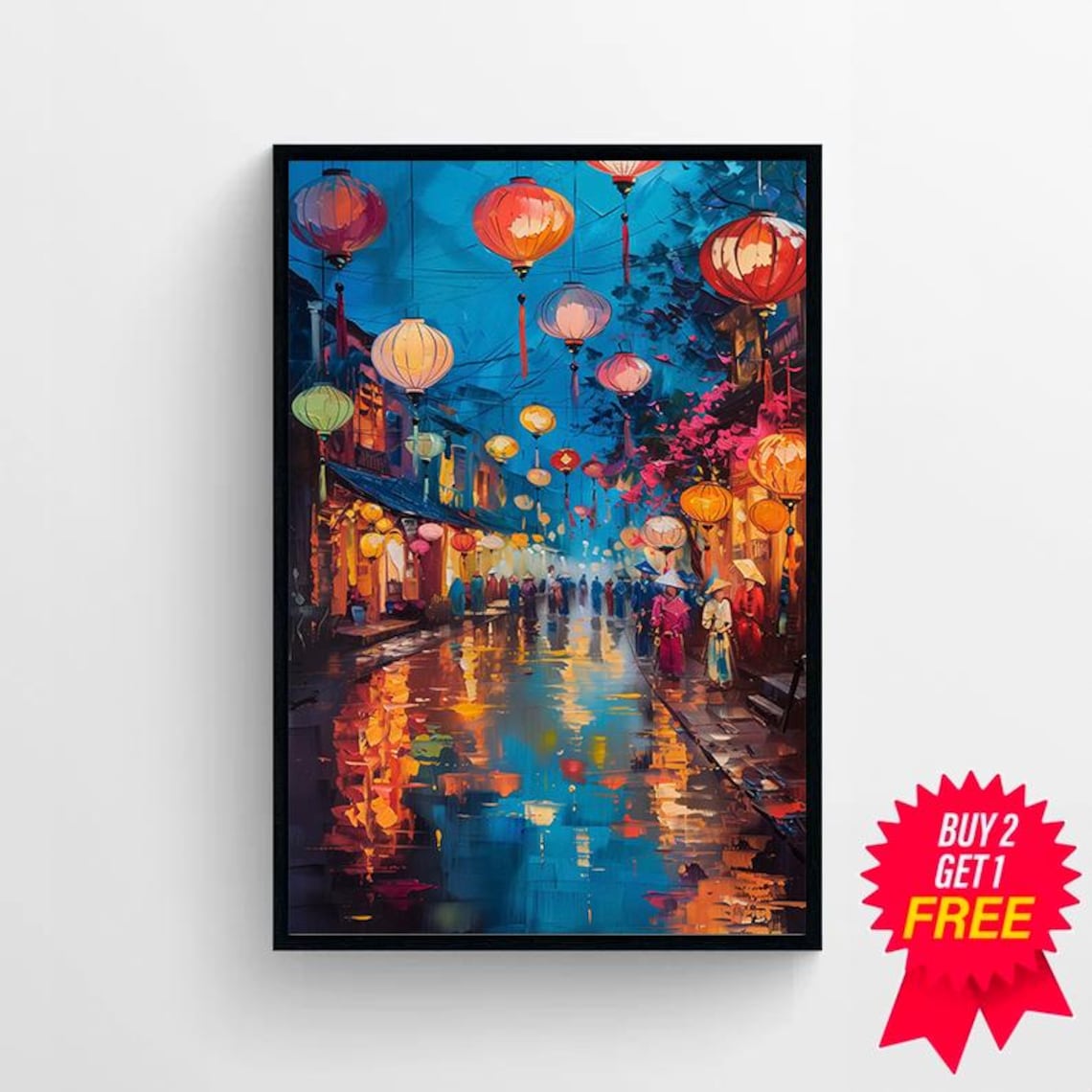 Hoi An Lanterns By Night Colorful Vietnam Street Scene Poster - Image 4