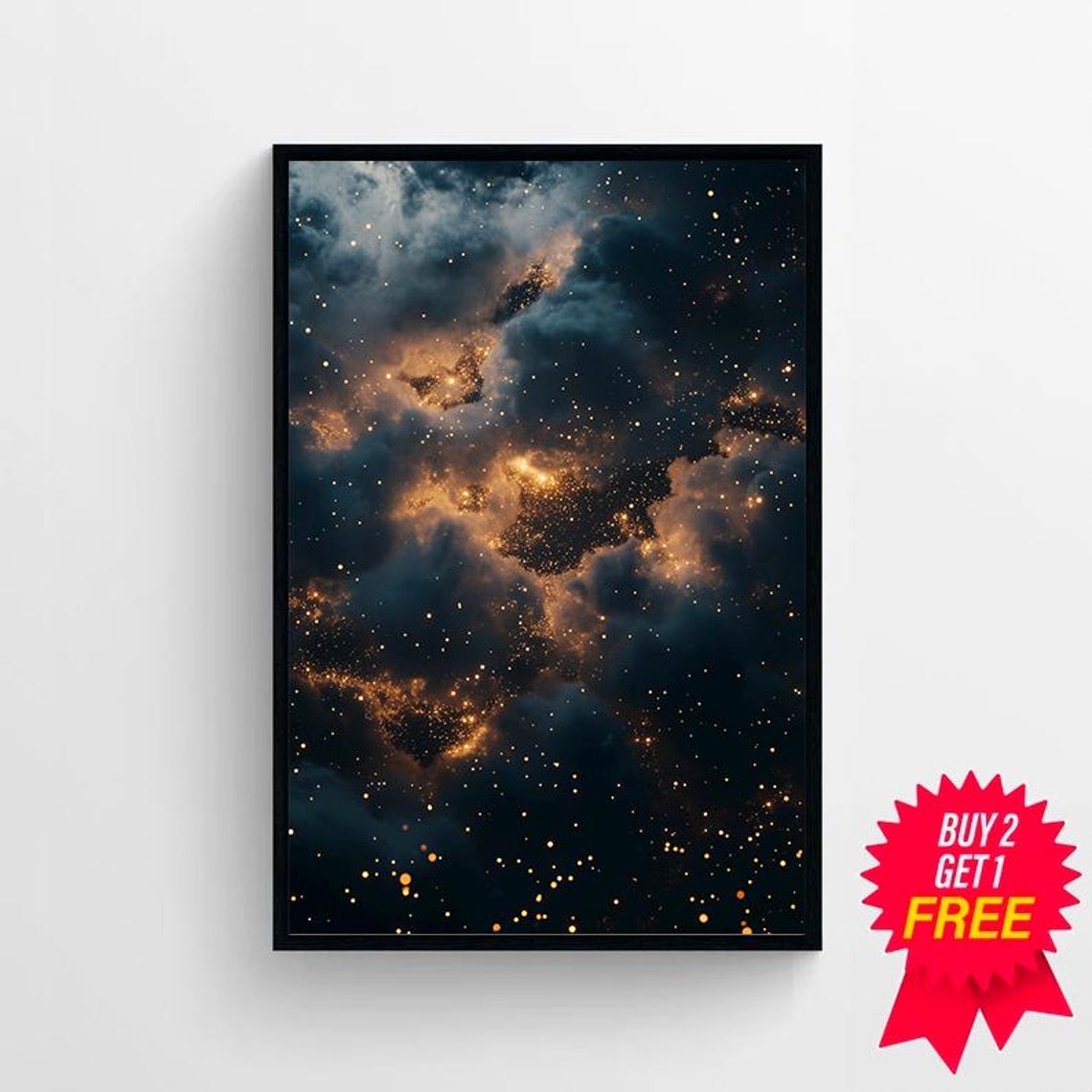 Moody Celestrial Print Dark Academia Decor Starry Night Night Sky Abstract Night Sky Star Print Gothic Print Gold Maximum Oil Painting - Image 4