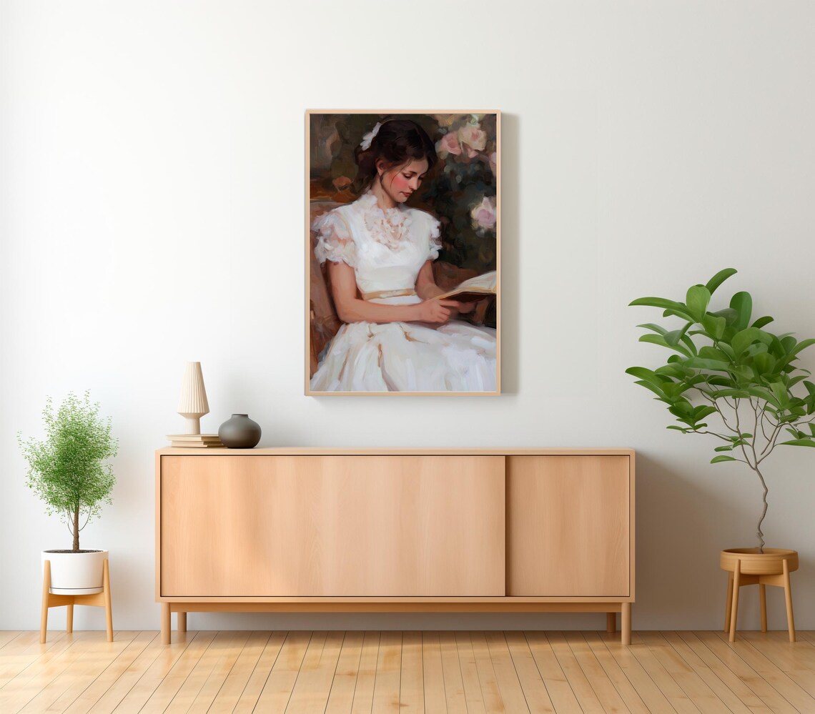 Woman Reading Impressionist Portrait in Floral Garden Poster - Image 2