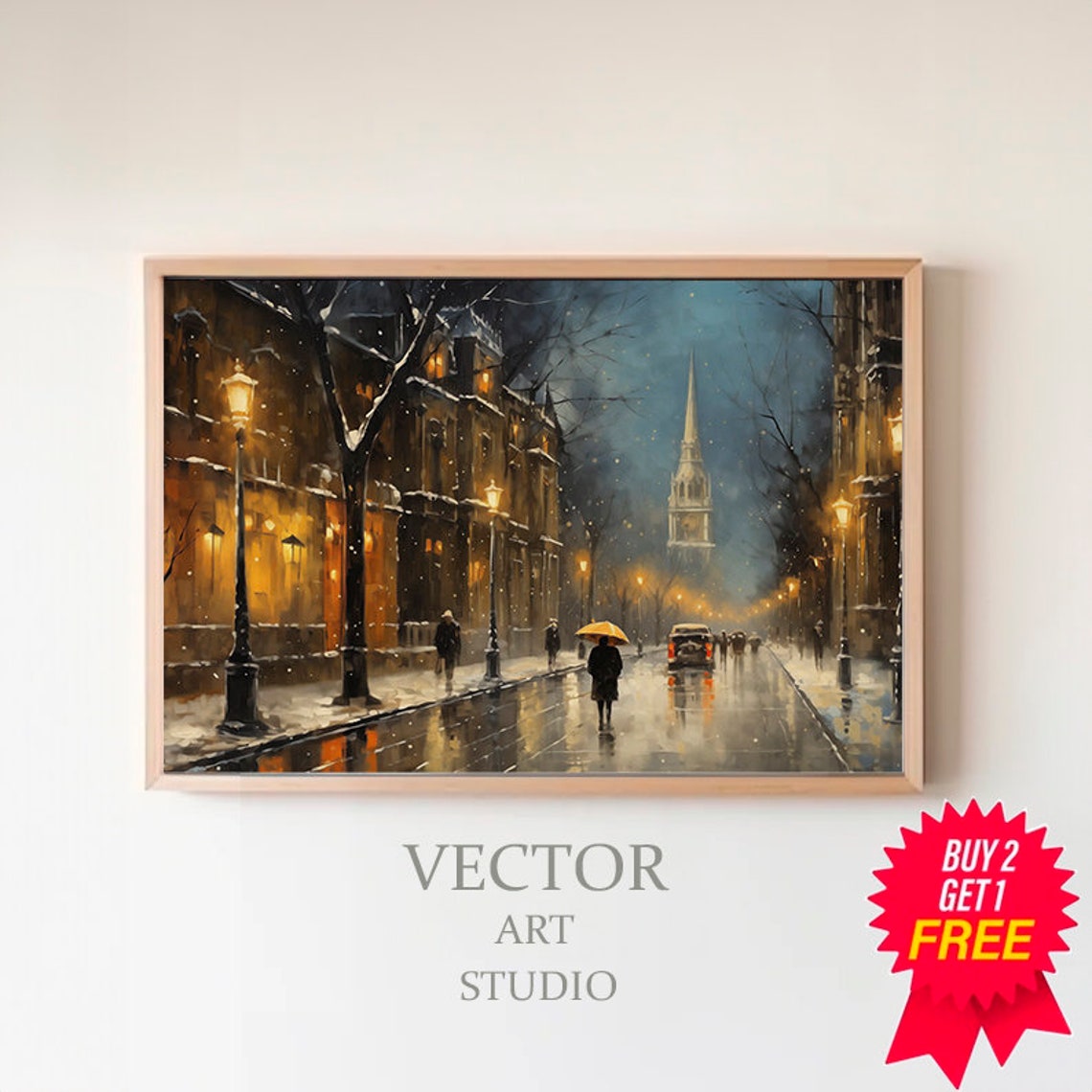 Snowy Winter Night Frame Tv Art Christmas Decor Moody Neutral Christmas Frame Tv Art Vintage Winter City Painting