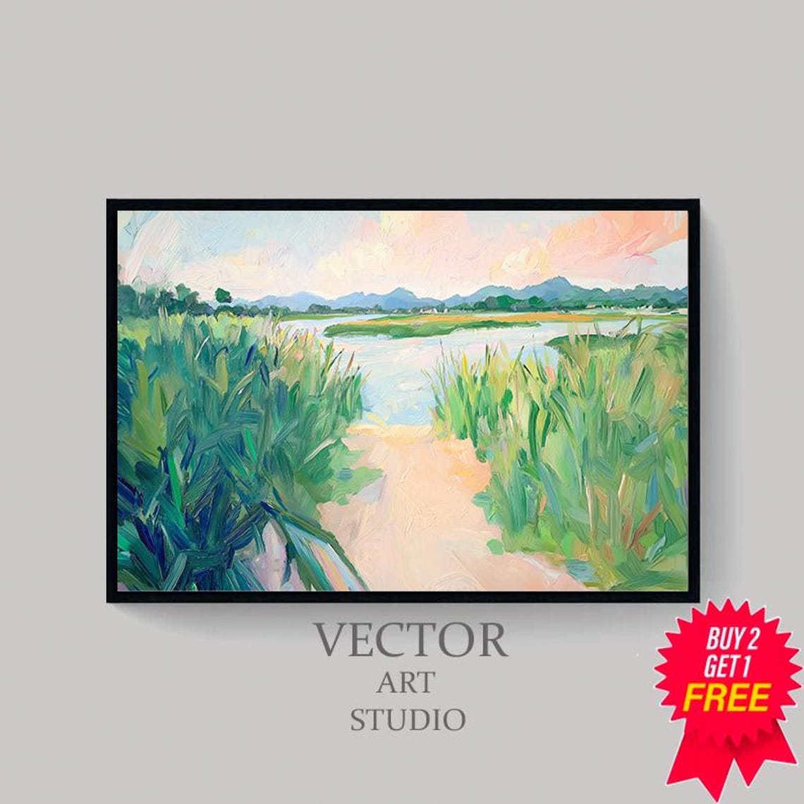 Sandy Path Through Marsh Grasses In Pastel Spring Light Poster - Image 4