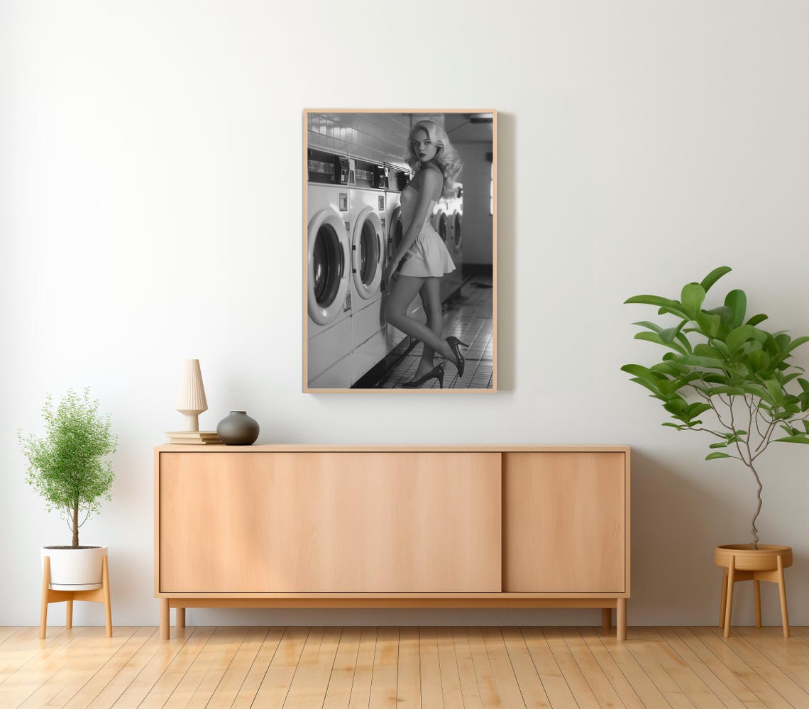 Laundry Day Poster Funny Wall Art Washing Day Black And White Photography Humour Laundry Room Wall Art - Image 2