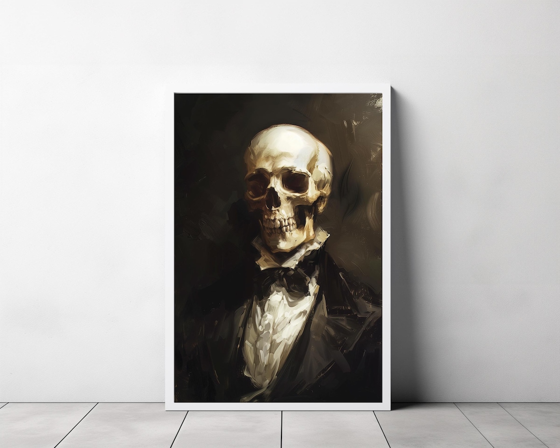 Elegant Skeleton in a Tuxedo in a Dark Renaissance Style Painting Poster - Image 3
