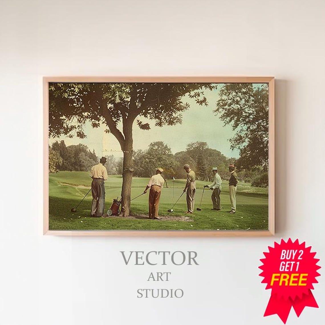 Vintage Golfers Group Gathering On Old Time Golf Course Poster