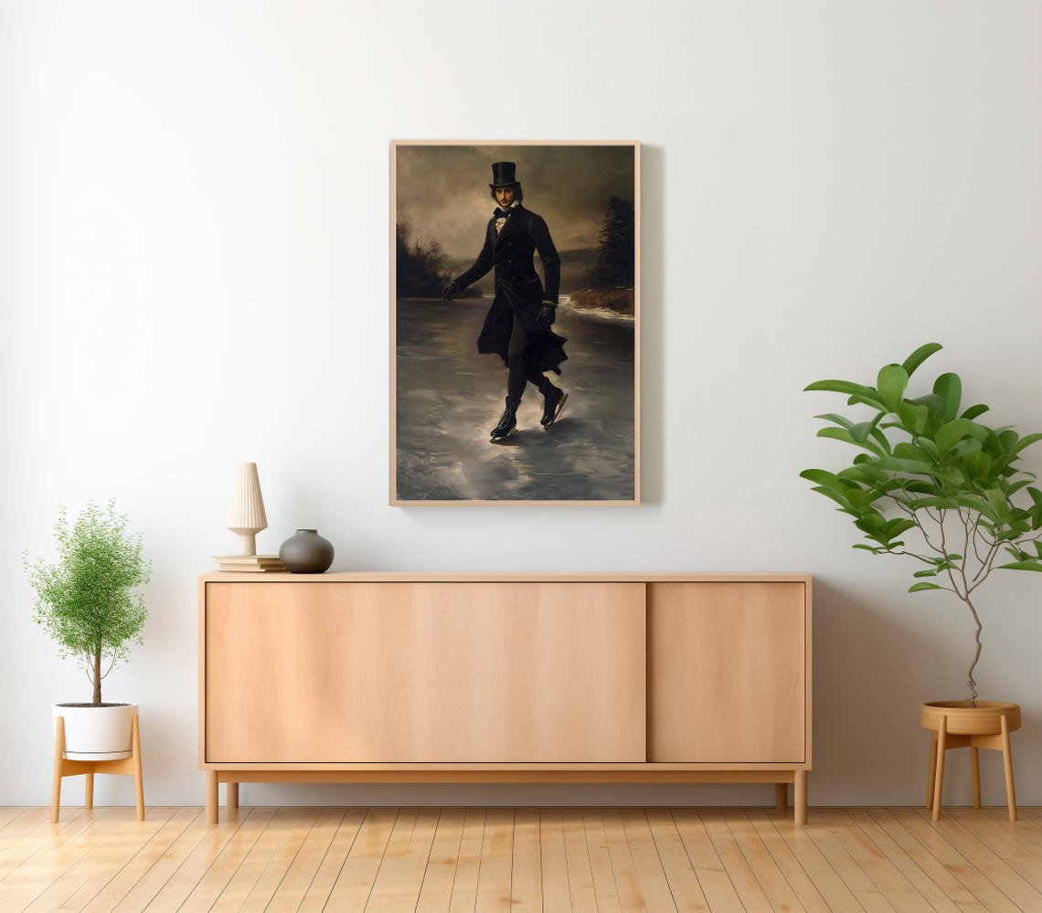 Victorian Gentleman Ice Skating On A Frozen Lake At Dusk Poster - Image 2