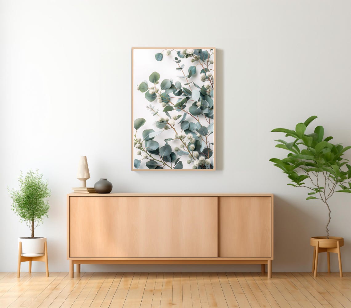 Minimalist Fresh Eucalyptus Branches on White Background Poster - Image 2
