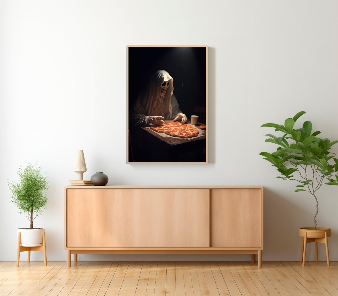 Ghost Eating Pepperoni Pizza Spooky Dark Gothic Halloween Poster - Image 2