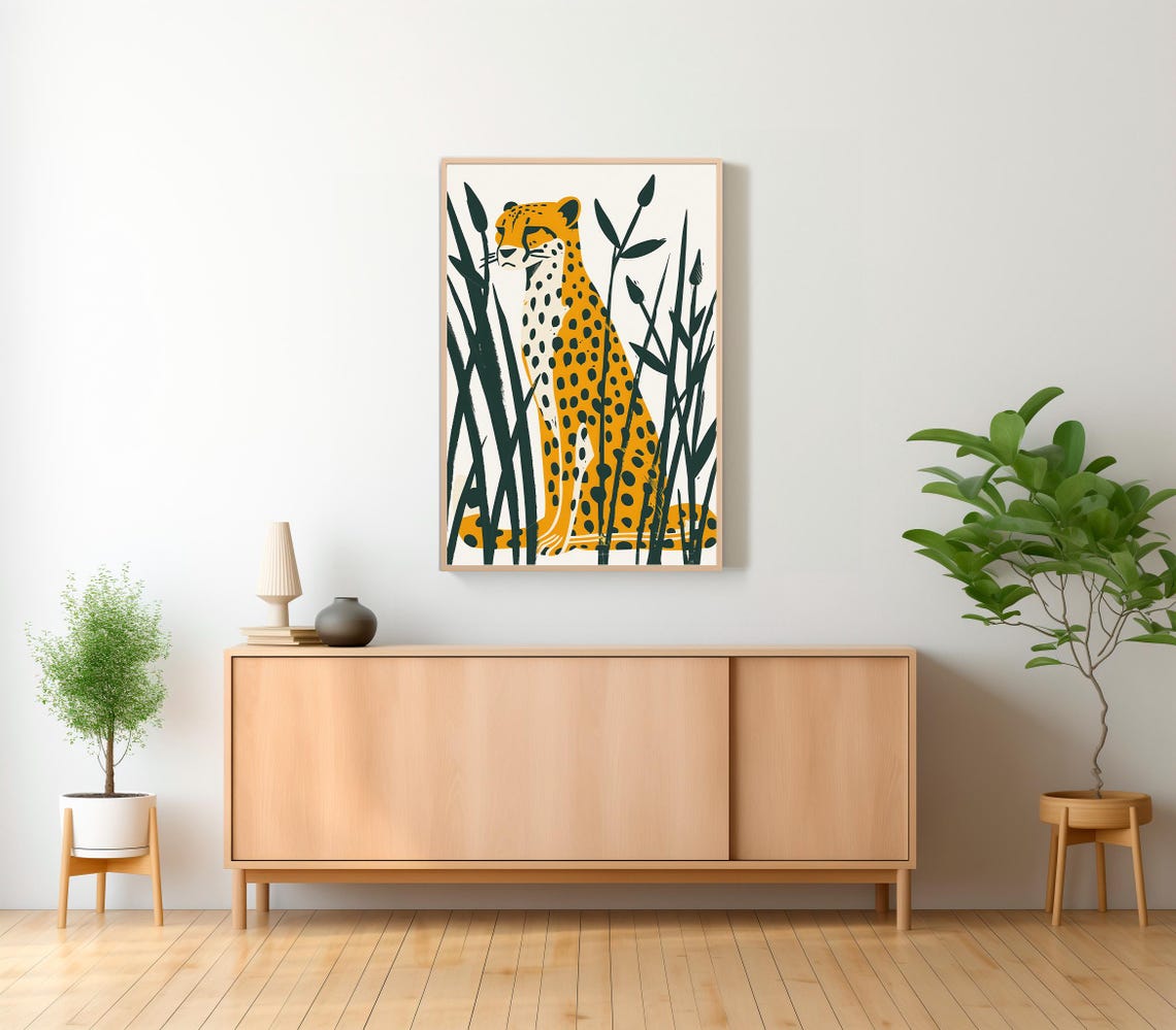 Cheetah Sitting Among Tall Reeds Minimalist Safari Art Poster - Image 2