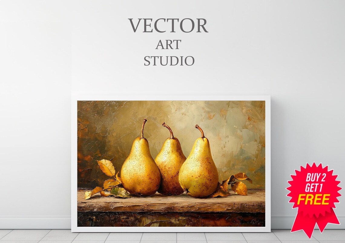 Rustic Still Life Wall Print Moody Fruit Print Kitchen Vintage Painting Fruit Still Life Painting Fruit Pears Wall Art - Image 3