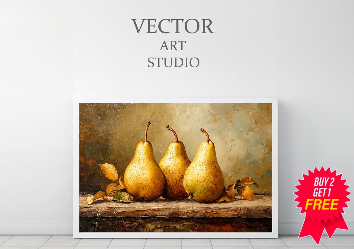 Three Golden Pears on Rustic Wood Vintage Fruit Still Life Poster - Image 3